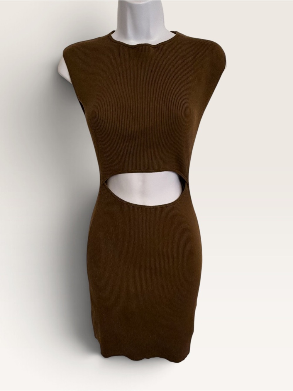 Aritzia Wilfred Free Ribbed Cutout Mini Dress Dark Olive Brown XS